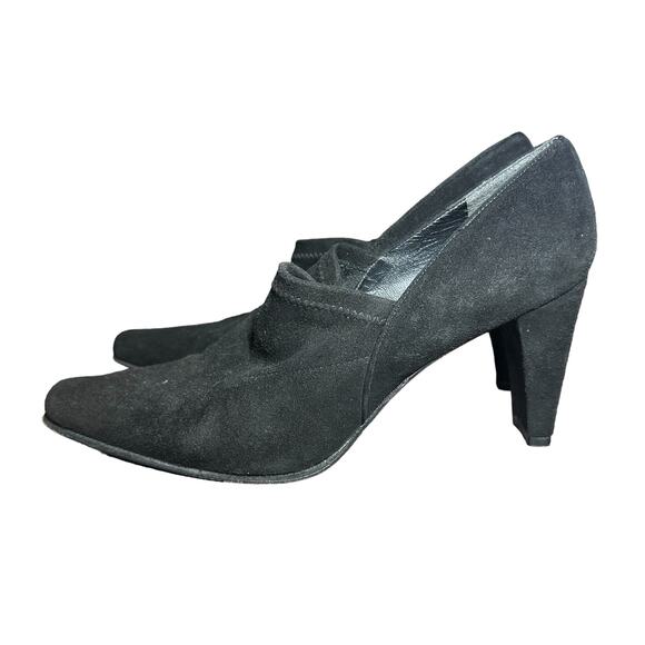 Stuart weitzman Black suede slip on square toe heels size 7 1/2 Y2K 90's style - Picture 6 of 11